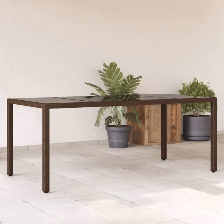 Maison Exclusive - Tavolo da giardino con piano in vetro marrone 190x90x75 cm Poly Rattan