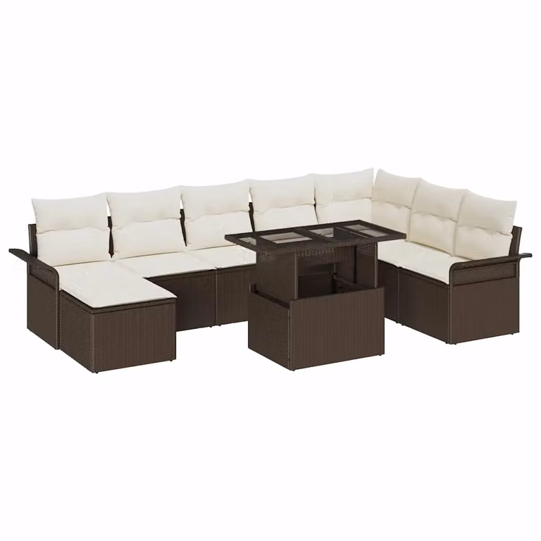vidaXL Set Divano da Giardino Moderno 9 Pezzi con Cuscini Marrone e Beige