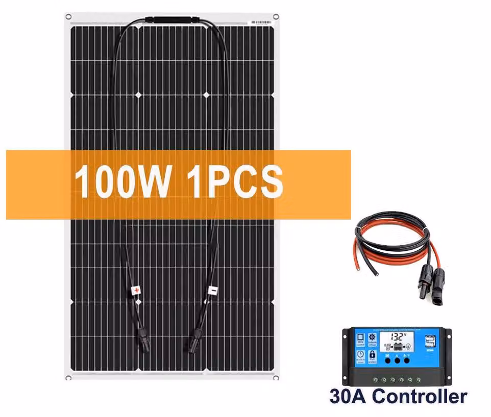 Kit pannello solare, pannello monocristallino flessibile da 100W con regolatore solare per 12V