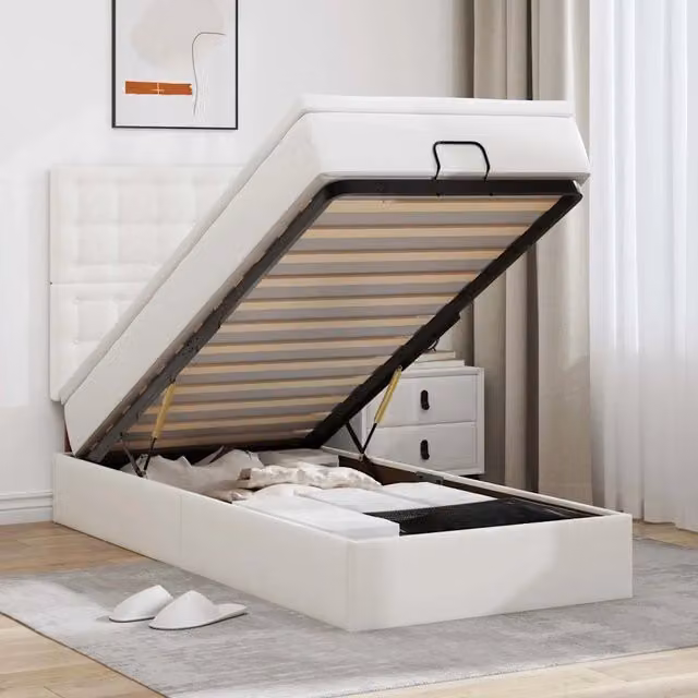 Letto Pouf con Materasso vidaXL Bianco in Similpelle L: 100 cm, P: 200 cm, H: 40 cm – 1