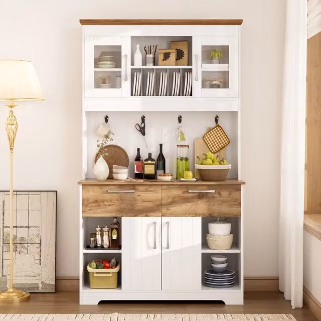 Buffet da Cucina con Vetrina, Cassetti e Ganci ¨C MINIMAL ¨C Bianco, 106x39x176,5 cm
