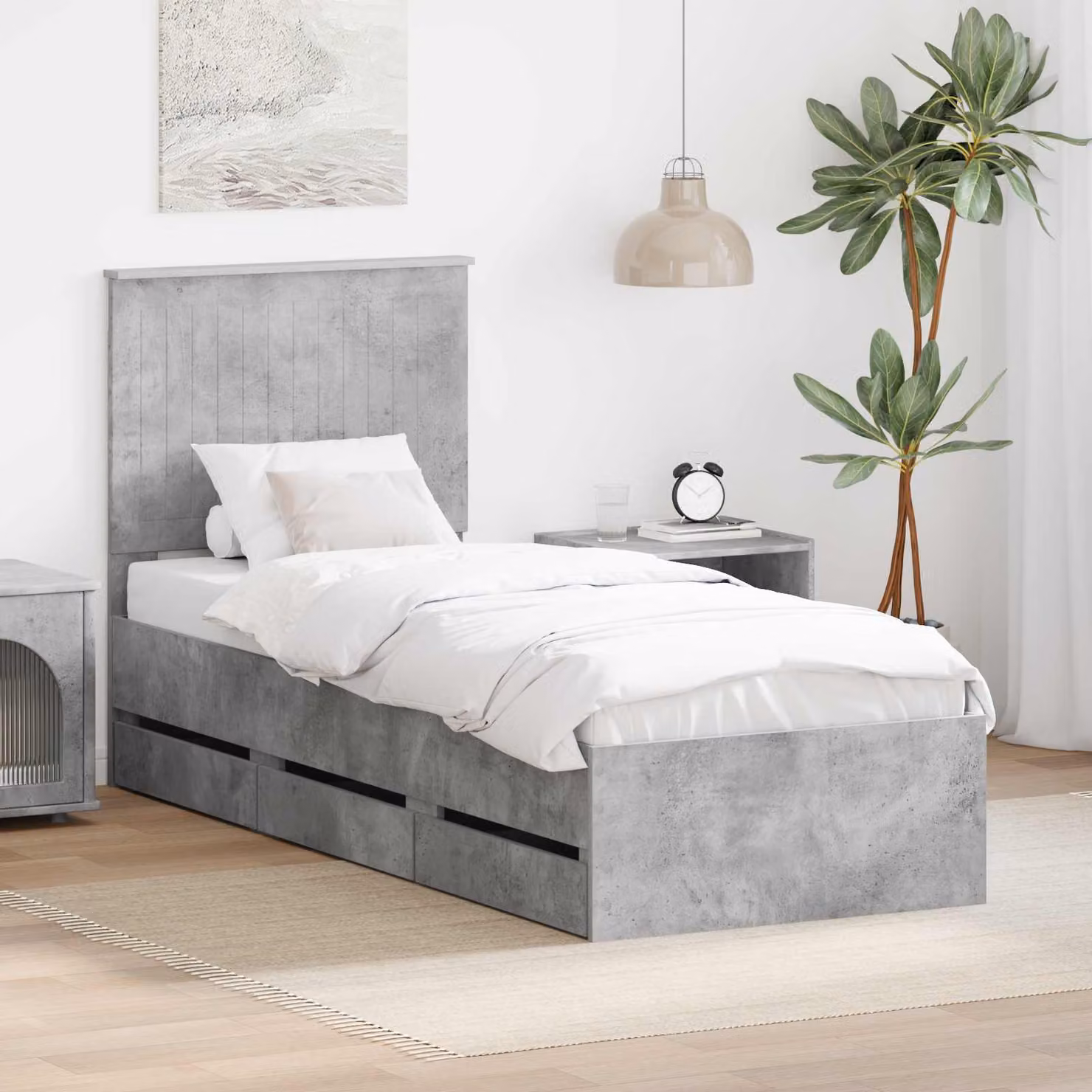 Struttura del letto con cassetto vidaXL in legno ingegnerizzato Grigio cemento L 190 cm x P 75 cm