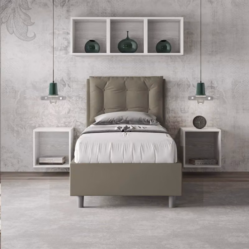 Letto singolo imbottito Annalisa Ityhome con contenitore in similpelle beige L: 80 cm, P: 210 cm – 2