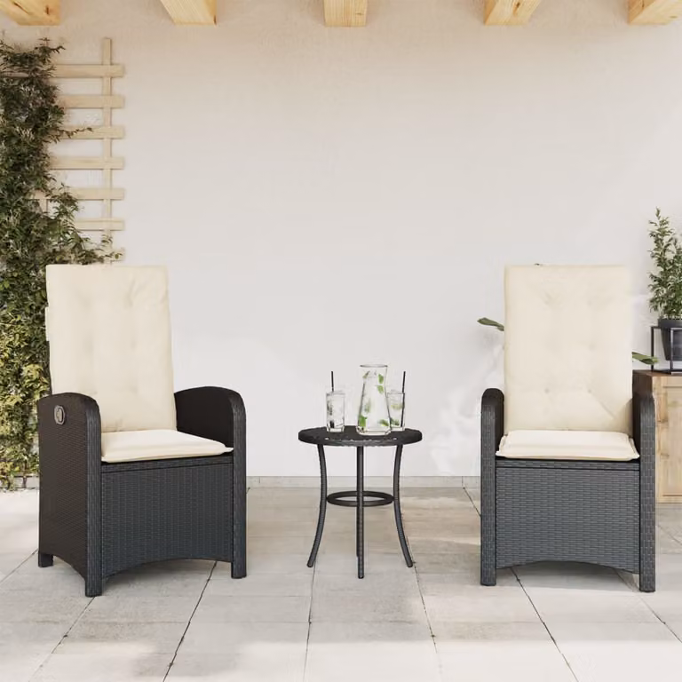 Set di 2 sedie reclinabili da giardino vidaXL in polyrattan nero con cuscini e braccioli