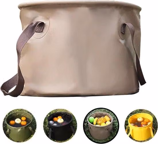 Secchio pieghevole compatto da 10 litri per il campeggio, leggero, color kaki