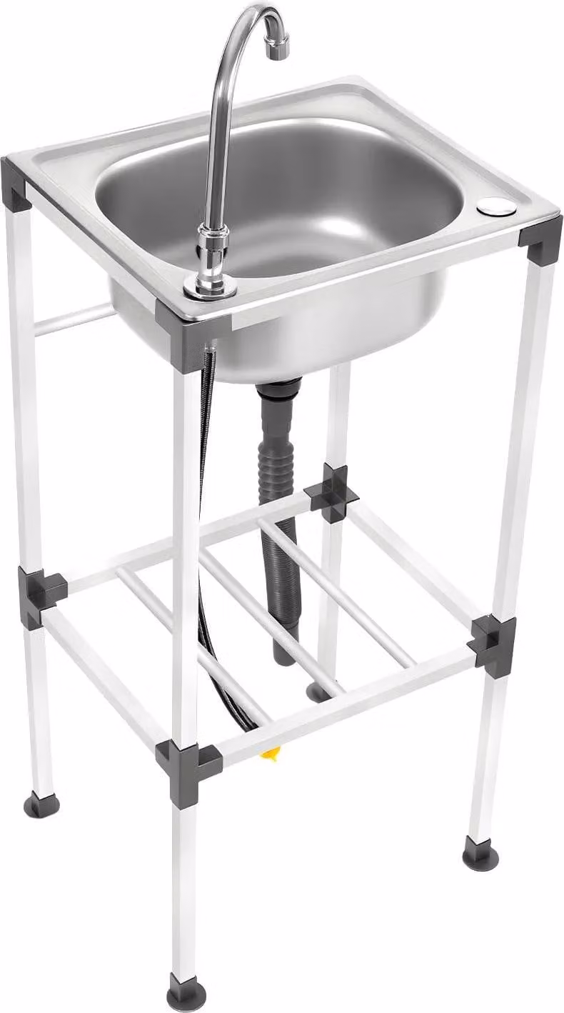 Lavello da appoggio - Lavello utilitario - Rettangolare 38×33×83 cm - Acciaio inox - Con rubinetto dell'acqua fredda e set di scarico - Portata 60 kg - Argento
