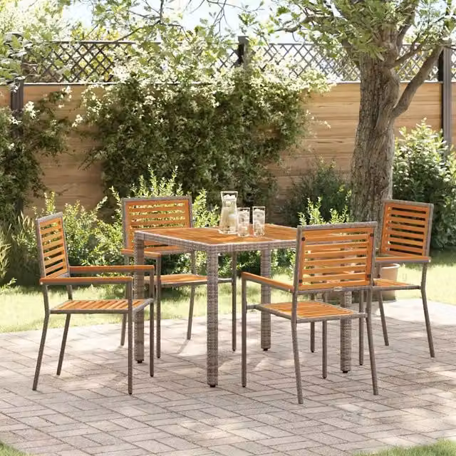 Set da Pranzo per Giardino 5 pz Grigio e Marrone polyrattan 3365437