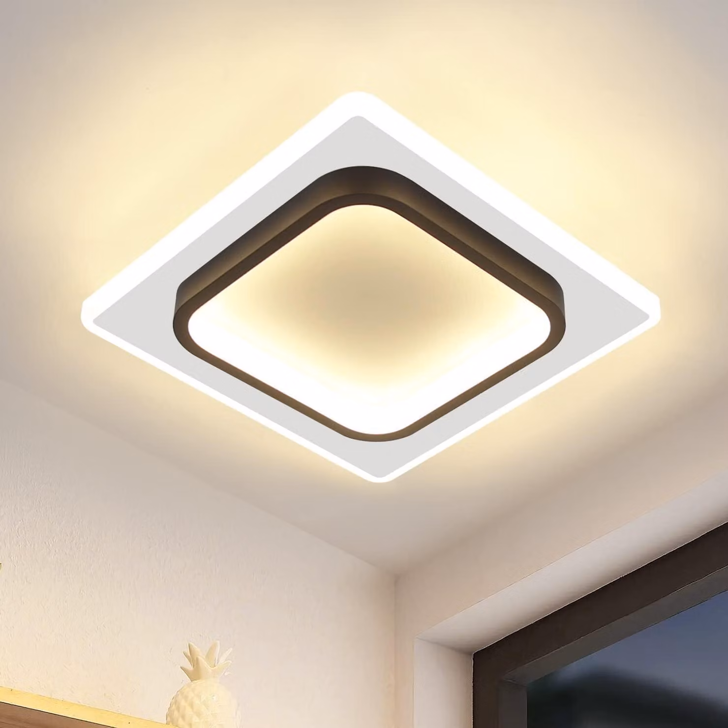 Lampada da soffitto a LED ZMH, 16W, design moderno, luce calda (3000K), colore nero. Ideale per corridoio, camera da letto, cucina, soggiorno. Materiale: acrilico