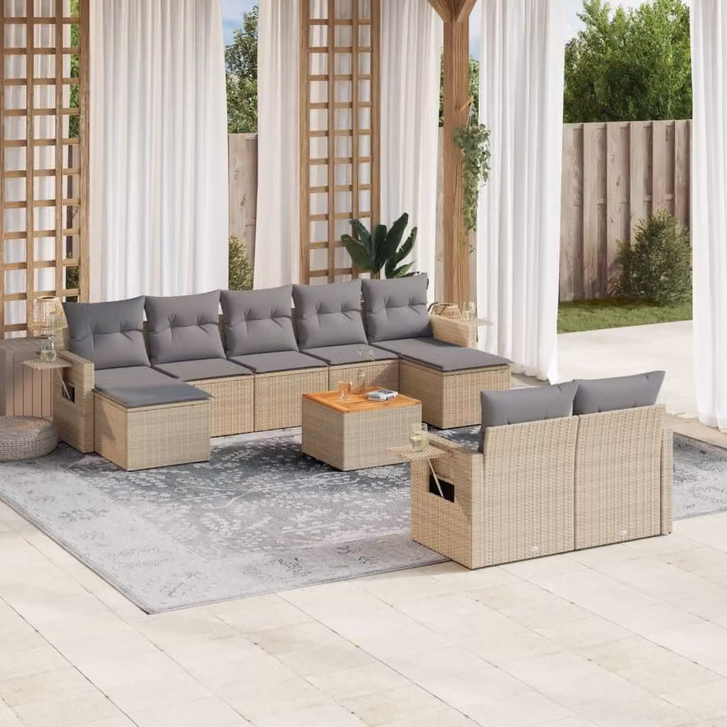 Maison Exclusive - Set Divano da Giardino 10 pz con Cuscini Beige in Polyrattan