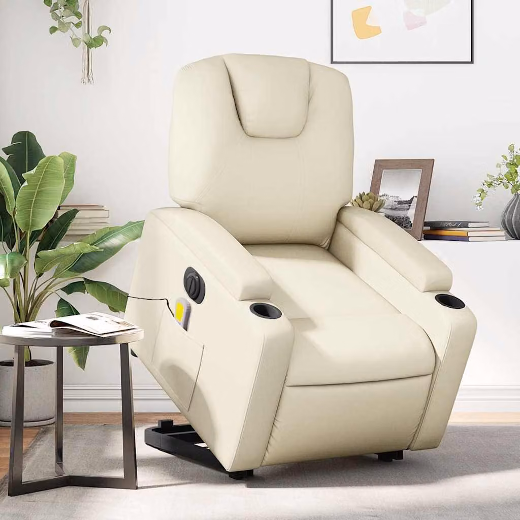 Poltrona Alzapersona Elettrica Reclinabile vidaXL in Similpelle Beige con Braccioli