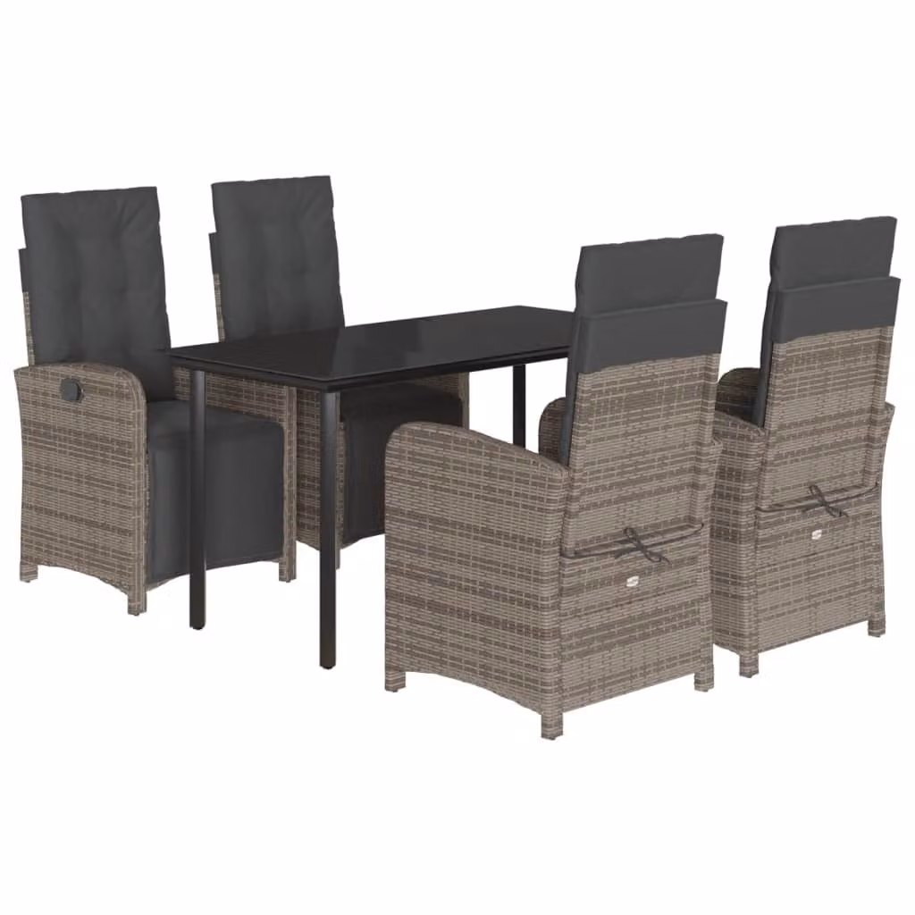 Set da Pranzo da Giardino 5 pz con Cuscini in Polyrattan Grigio