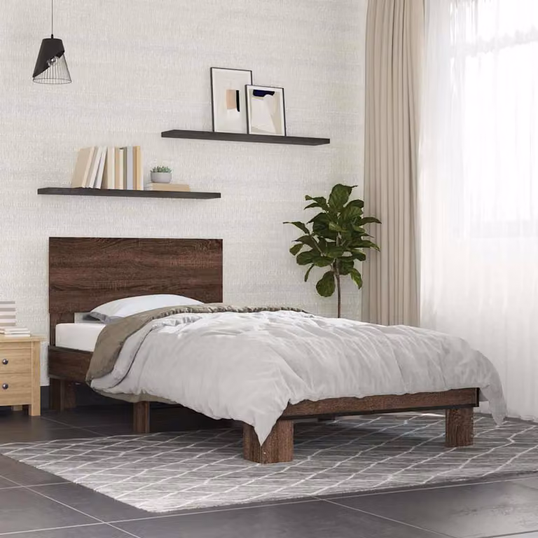 vidaXL Giroletto Rovere Marrone L/P: 90 x 190 cm in Legno e Metallo