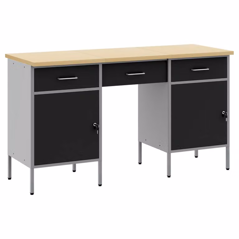 Set di 3 carrelli da lavoro mobili vidaXL in acciaio e legno ingegnerizzato, colore nero, con serratura