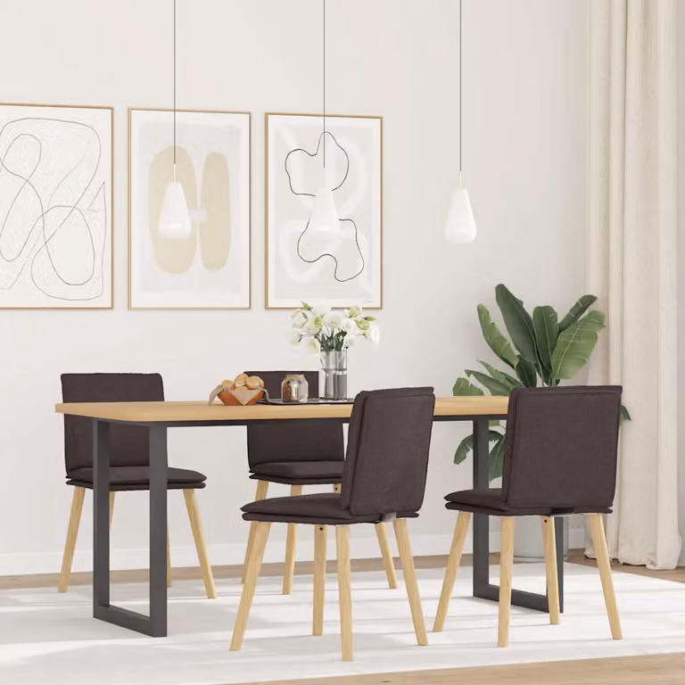 Set di 4 sedie da pranzo vidaXL in tessuto marrone con struttura in legno e metallo per cucina e soggiorno
