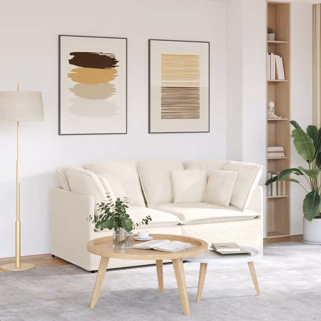 vidaXL Divano Modulare Moderno in Tessuto Bouclé Beige e Bianco con Cuscini e Struttura in Metallo e Legno