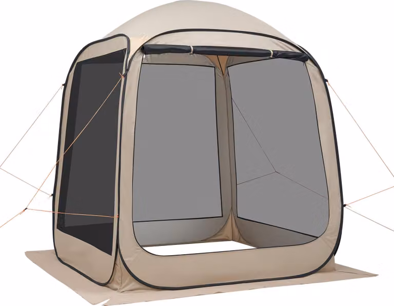 SucceBuy tenda da campeggio 182,88x182,88x219,4 cm, tenda per 4-6 persone, tenda pop-up con borsa da trasporto, pareti laterali in rete e picchetti, ideale per giardino, terrazza e attività all'aperto, beige