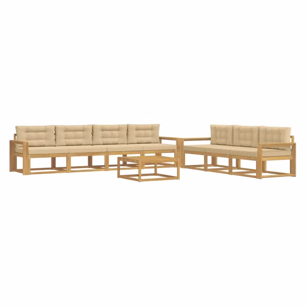Set di divani da esterno a forma di U con tavolino vidaXL in legno di acacia, 7 pezzi, Bianco e Beige – 2