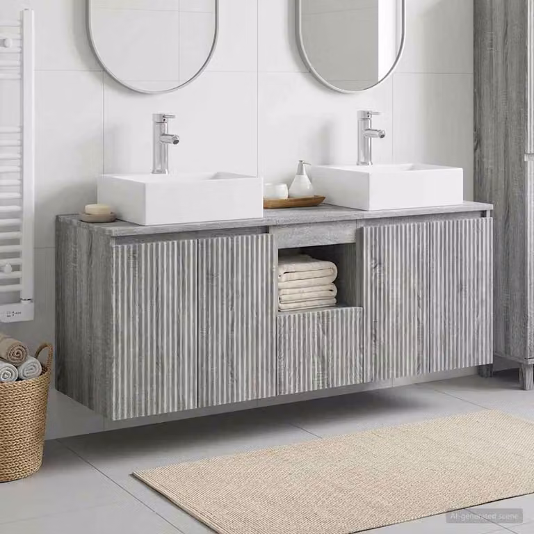 Set di 3 armadi da bagno moderni vidaXL in legno e metallo, colore grigio, L/P/H: 129 x 41 x 79.5 cm