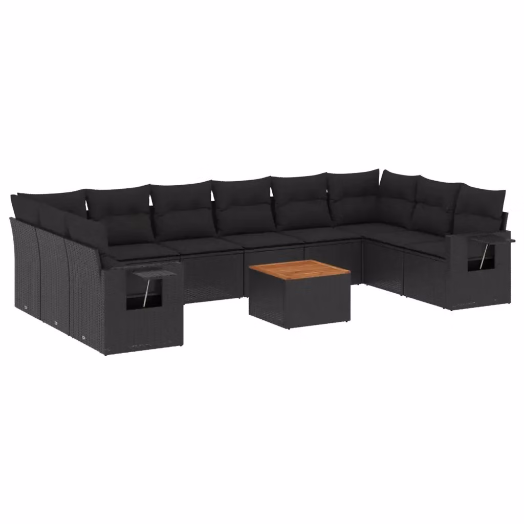 Set da giardino moderno vidaXL composto da 11 pezzi in polyrattan nero con cuscini inclusi e tavolino da caffè – 2