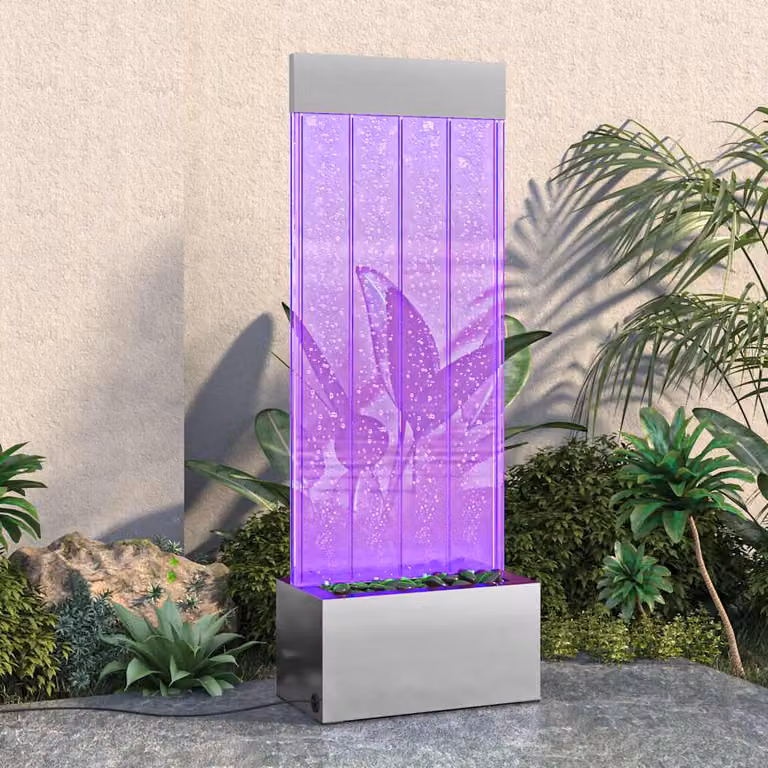 Colonna di Bolle con LED RGB vidaXL in Acciaio Inox e Acrilico, Colore Argento e Trasparente, Altezza: 110 cm