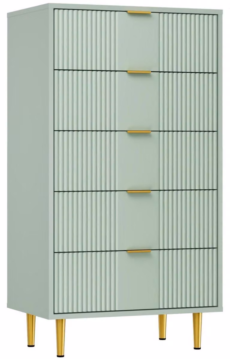 Comodino con 5 cassetti, dimensioni 60 x 40 x 112 cm, colore verde oliva