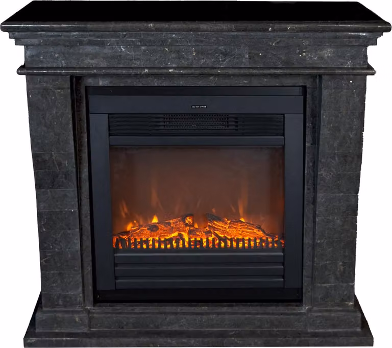 Caminetto elettrico Xaralyn - Kreta-Mini ELU-SBP - pietra naturale lucida nera - riscaldamento 1400 Watt - con telecomando - caminetto da incasso incluso - caminetto decorativo
