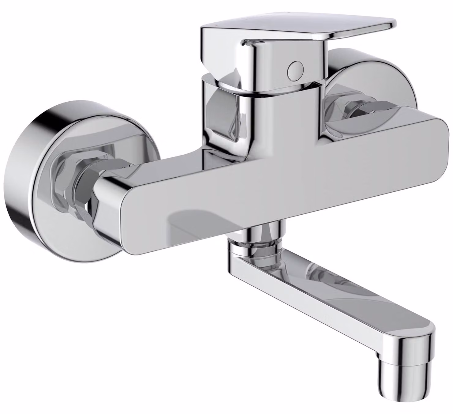 Miscelatore per lavabo, montaggio a parete, cromato, con bocchetta di 148 mm, portata di 12 litri/minuto