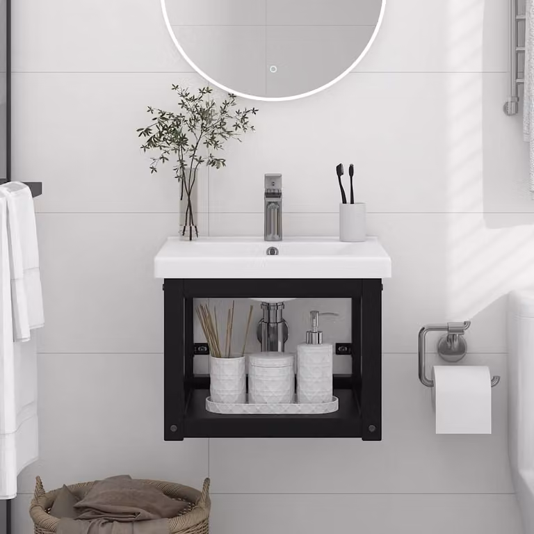 Struttura per lavabo a parete vidaXL in metallo nero, L: 40 cm, P: 38 cm, H: 31 cm