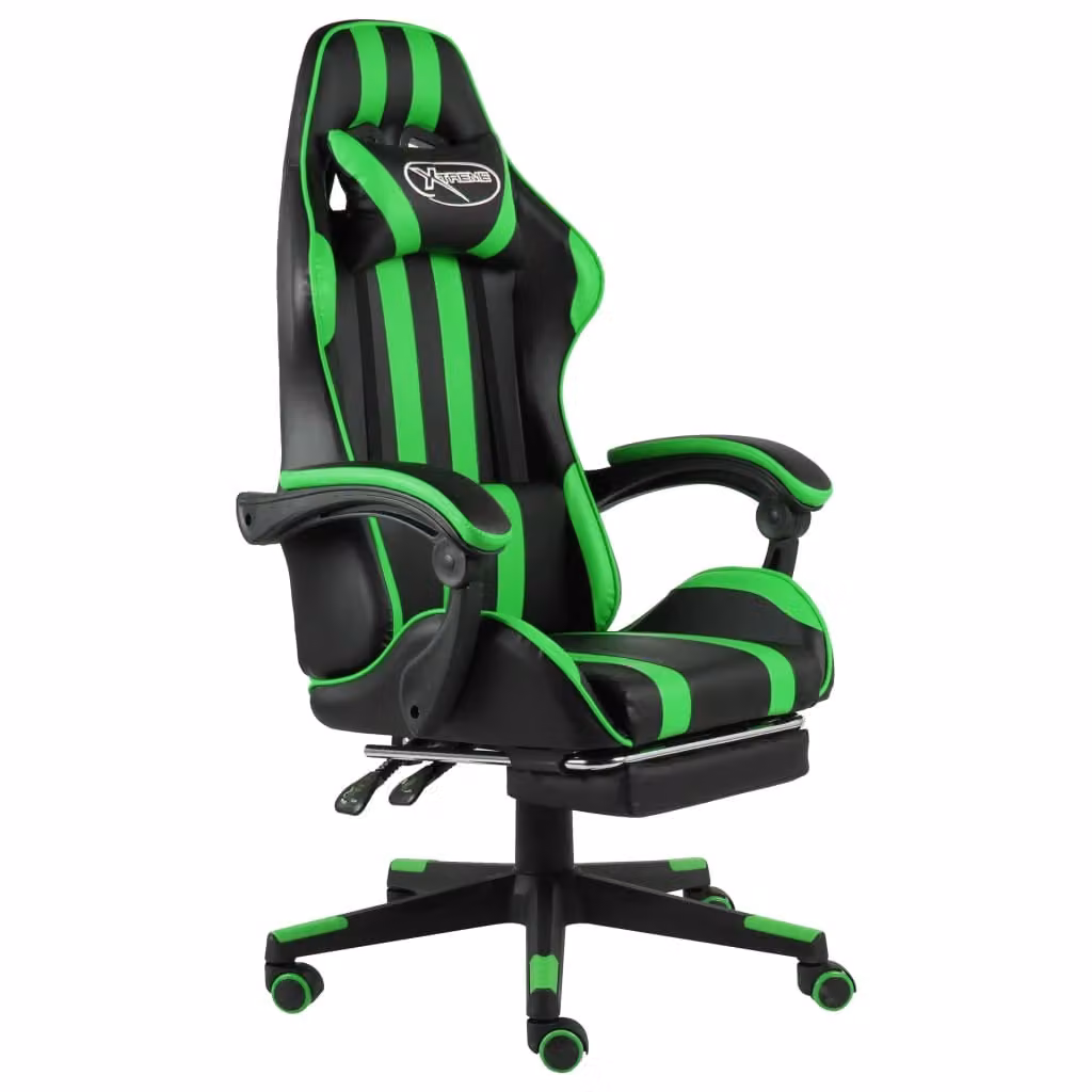 Sedia da gioco con poggiapiedi in ecopelle nera e verde