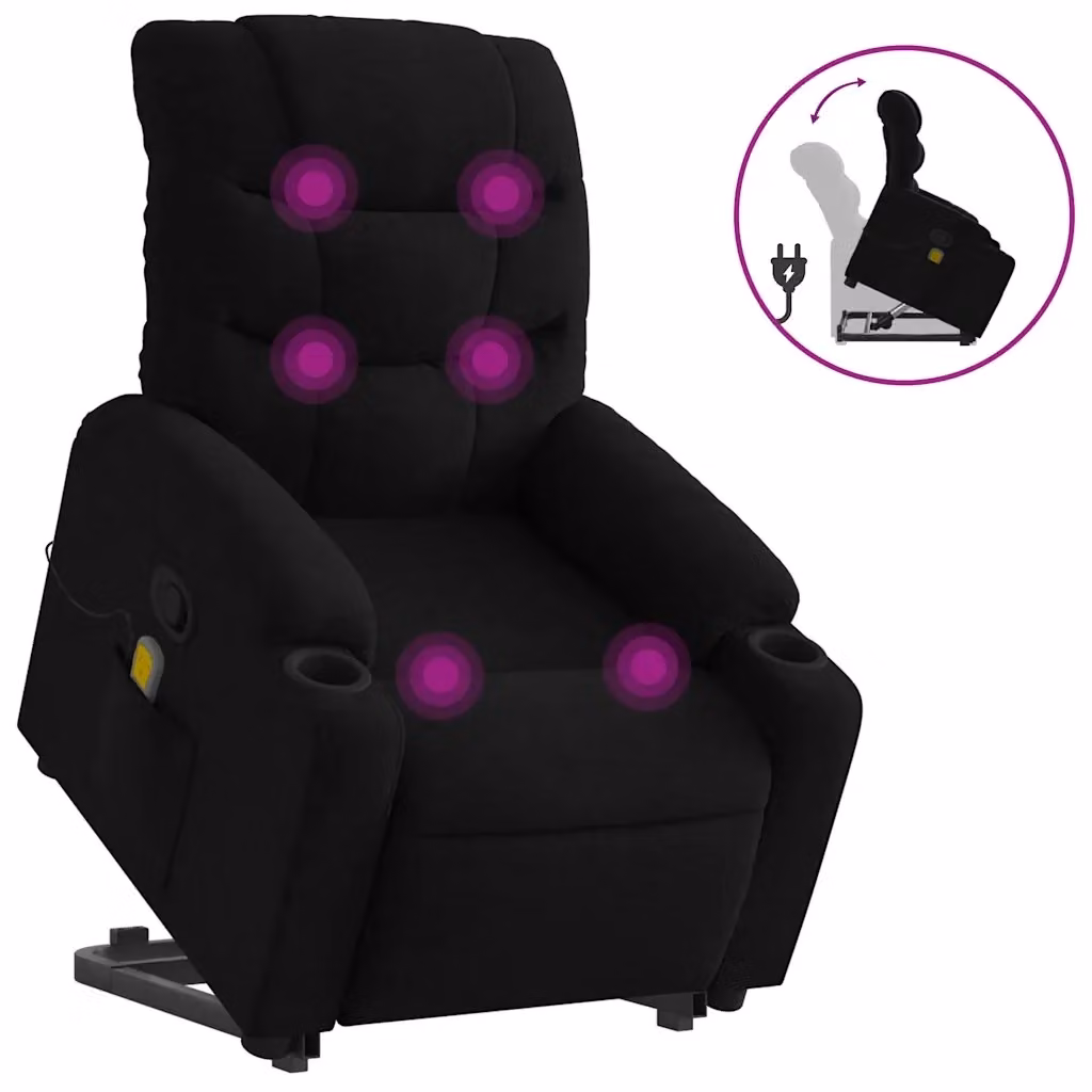 Poltrona Alzapersona Reclinabile con Assistenza Elettrica vidaXL Nera in Tessuto con Braccioli – 2