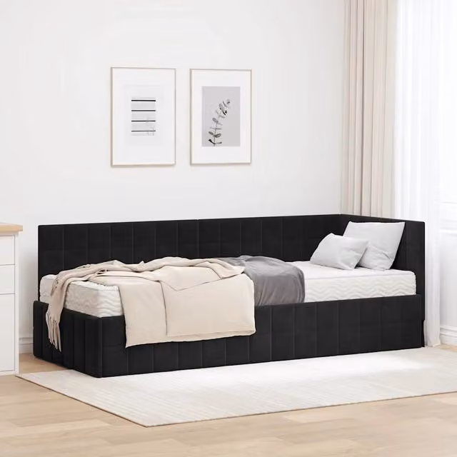 Struttura Letto Angolare con Materasso 2 pz Nero 80 x 200 cm 3393923
