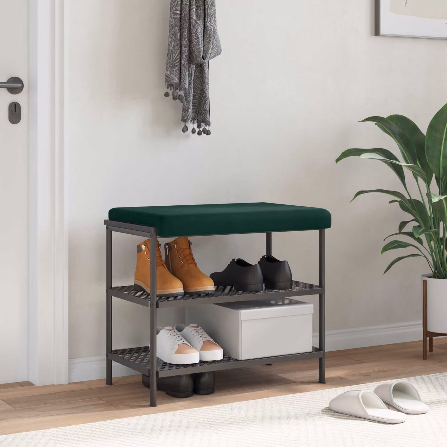 vidaXL Cuscino per panchina in velluto verde scuro con imbottitura in schiuma, L/P/H: 60 x 60 x 35 cm
