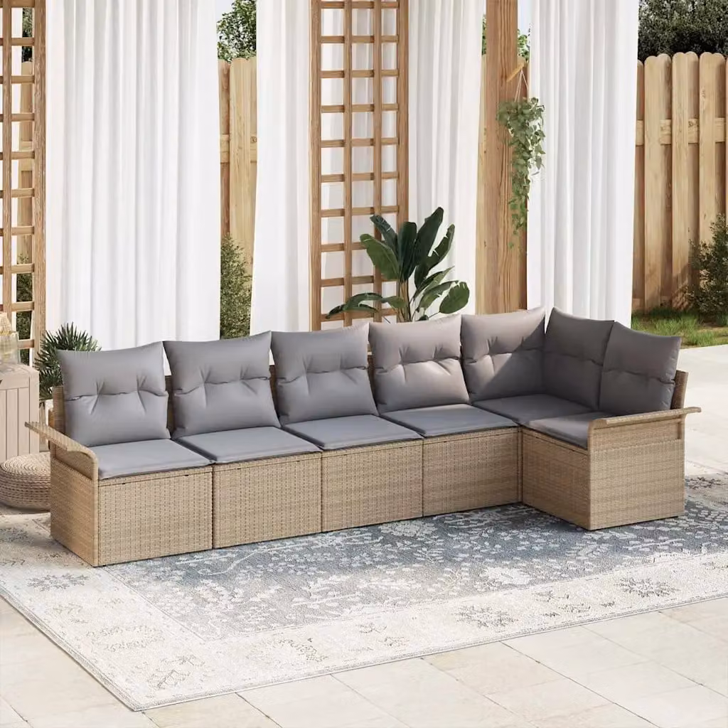 Set Divano da Giardino a L vidaXL 6 pz Beige con Cuscini e Struttura in Metallo Resistente ai Raggi UV – 1