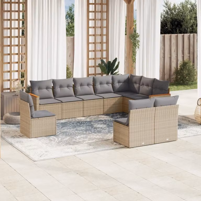 Maison Exclusive - Set Divano da Giardino 10 pz con Cuscini Beige Misto Polyrattan