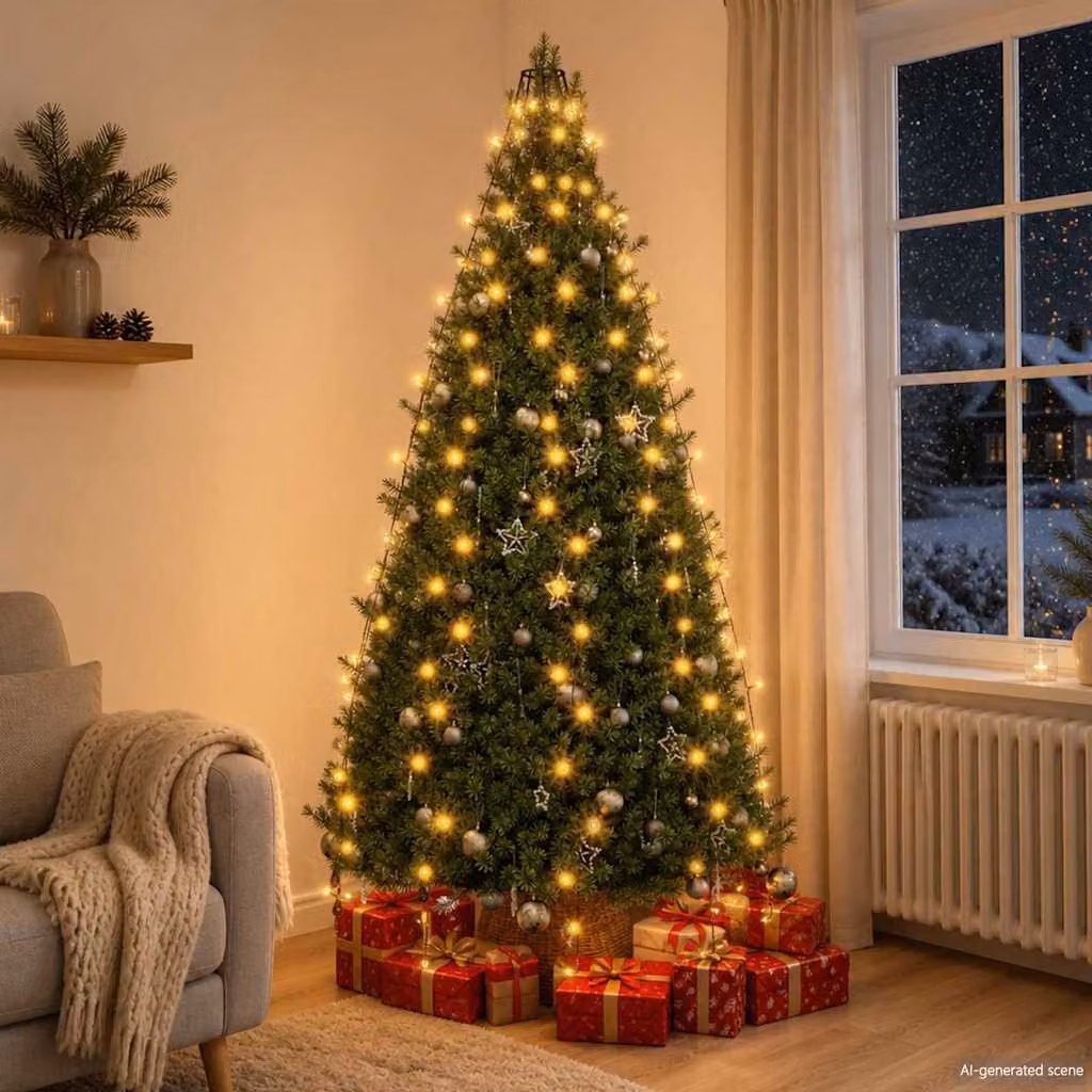 Luci per Albero di Natale vidaXL con 210 LED Bianco Caldo, Lunghezza: 210 cm