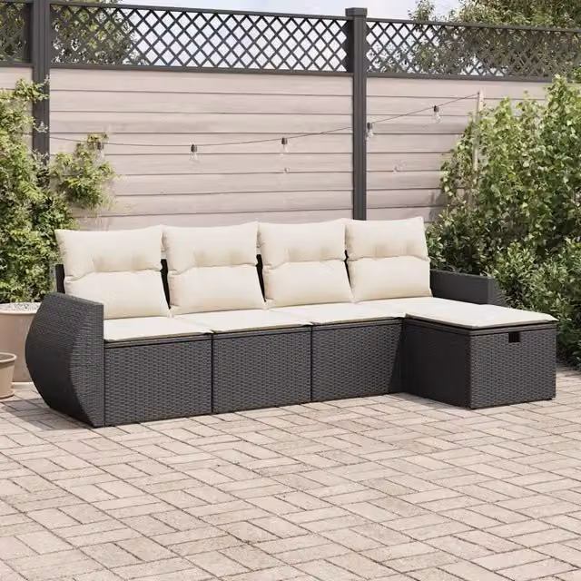 Set Divani da Giardino 5 pz con Cuscini in Polyrattan Nero 3325562
