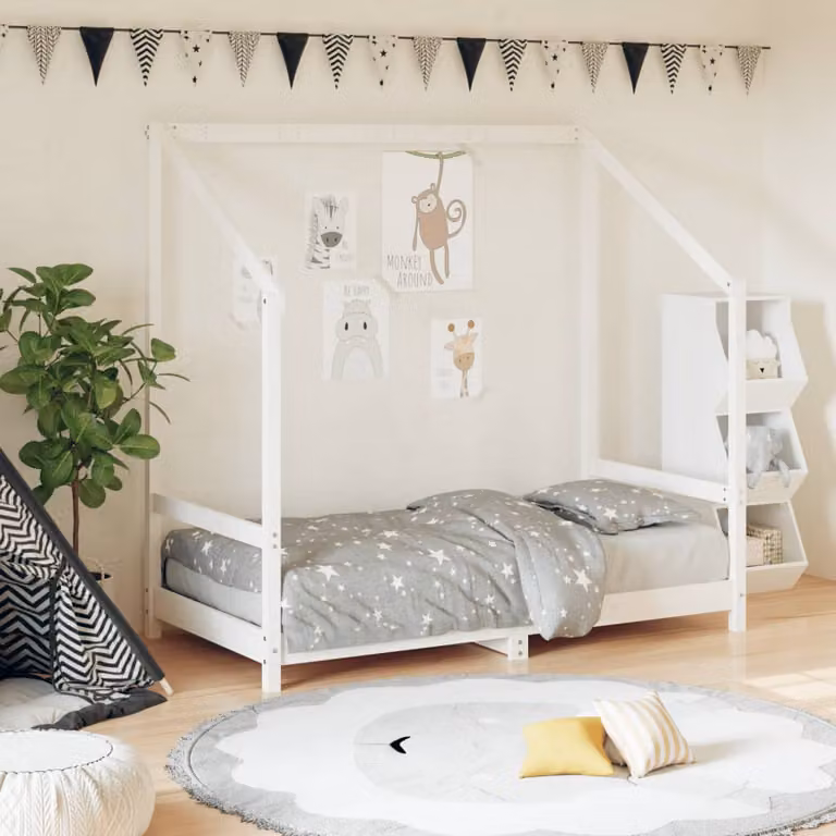 vidaXL Giroletto per Bambini in Legno Massello di Pino Bianco L 160 x P 80 cm