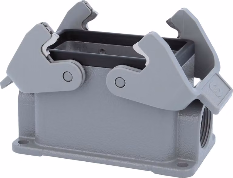 HARTING Han 10B Base bassa, 2xPG16 uscita cavi laterale, con 2 staffe trasversali Vite PG16 Area di serraggio
