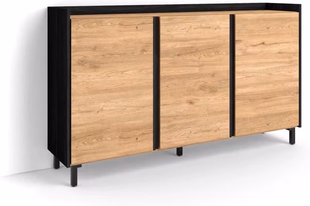 Credenza, Mobile, Cucina, 156x91x35 cm, 3 Porte, Design industriale, Rovere e nero