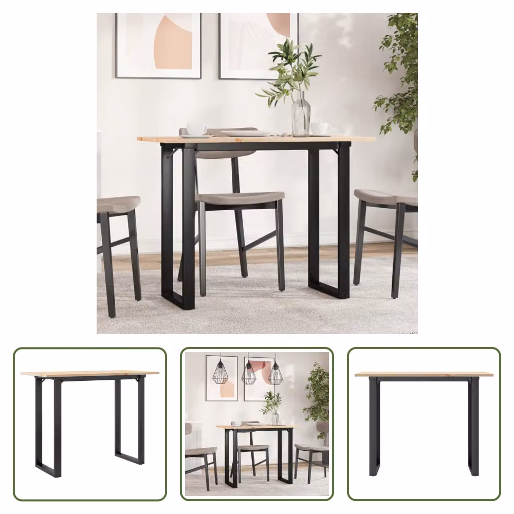 The Living Store Tavolo da pranzo O-frame 100x50x75 cm in pino massiccio e ghisa