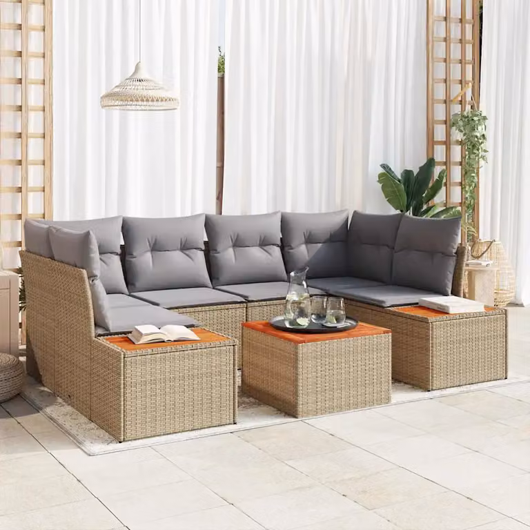 Set Divano da Giardino vidaXL 6 Pezzi Beige con Cuscini e Tavolino in Rattan e Acciaio