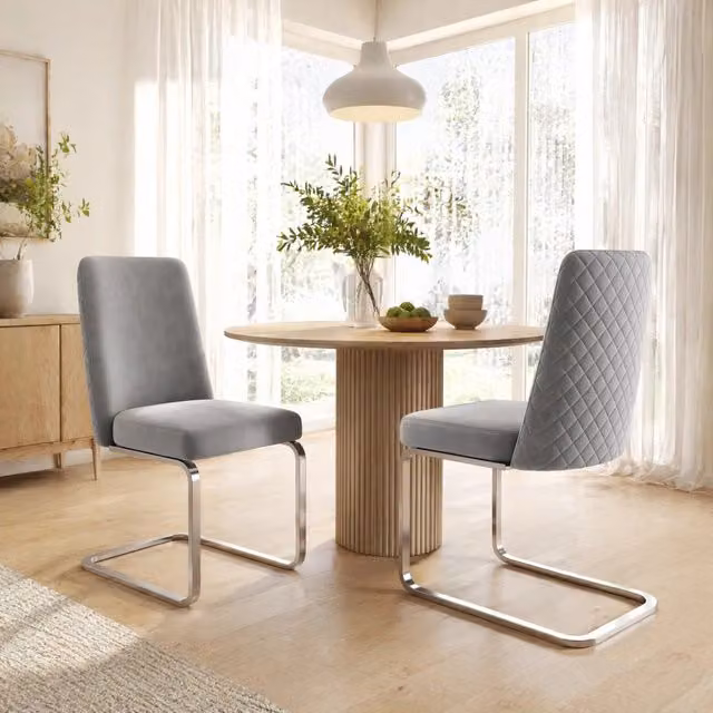 Set di 2 sedie da pranzo lounge in velluto grigio 63,5 x 63,5 x 47,63 cm
