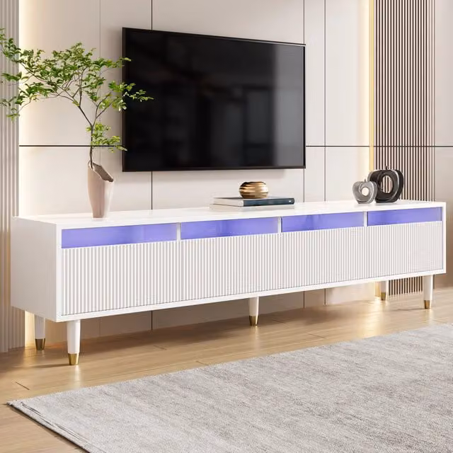 Mobile TV moderno bianco da 178 cm ¨C Design minimalista, ampio spazio contenitivo, 4 cassetti, MDF e acrilico, ideale per il soggiorno ¨C stabile,