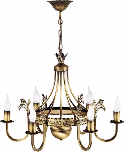 Lampadario retro in ottone patinato 6xE14 Korona Jupiter