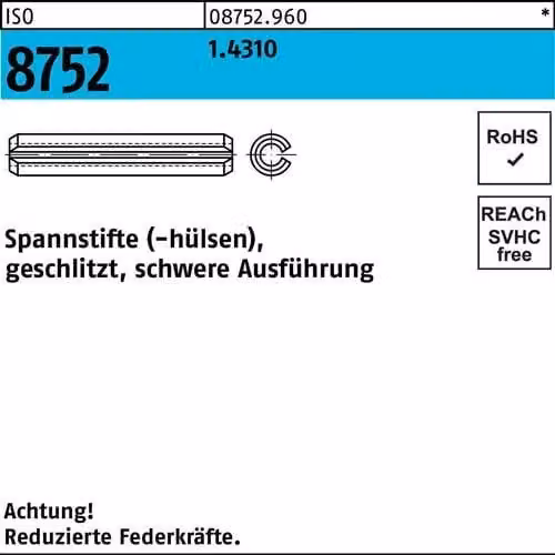 Spine Reyher ISO 8752 1.4310 4 x 50 087529600040050 (50 pezzi)