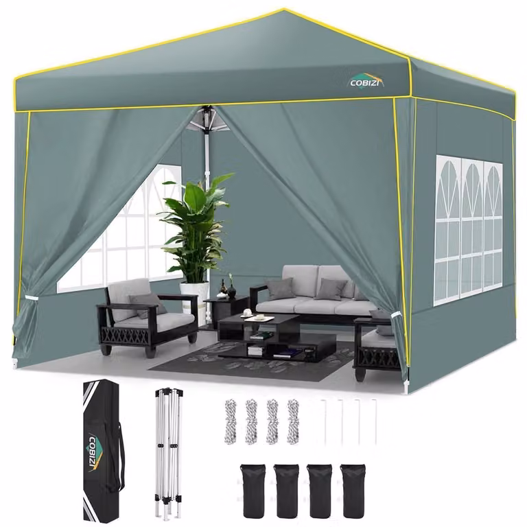 Gazebo da esterno 3x3 metri, impermeabile, stabile, resistente alle intemperie invernali, con 4 pareti laterali, protezione UV 50+, colore grigio