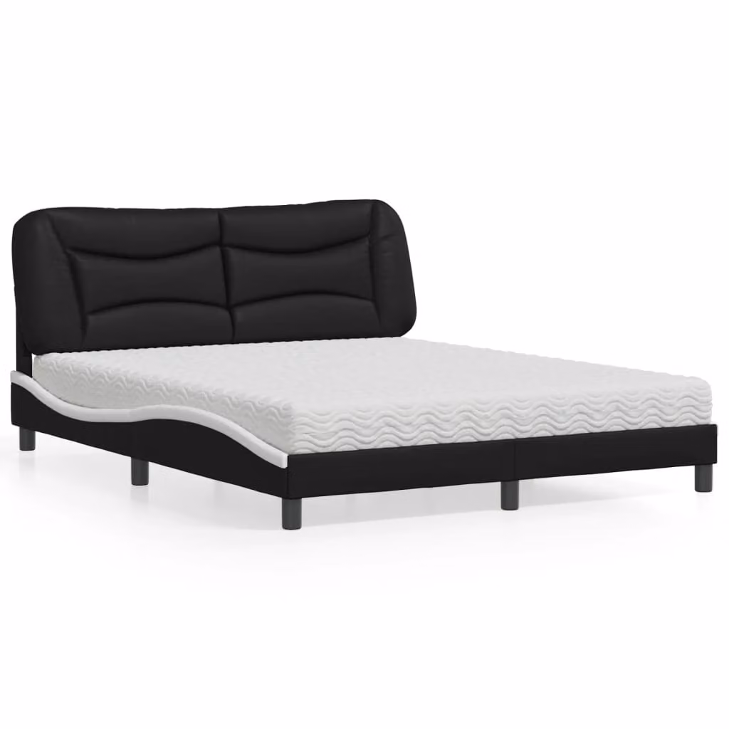 Letto con Materasso Hvar vidaXL in Similpelle Nero e Bianco L/P/H: 160 x 200 cm – 1