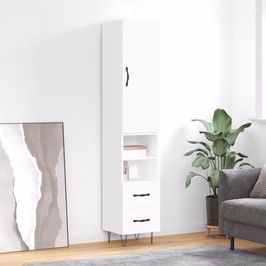 Credenza moderna vidaXL bianca con ante a battente e ripiani interni in legno e metallo L: 34,5 cm, P: 34 cm, H: 180 cm