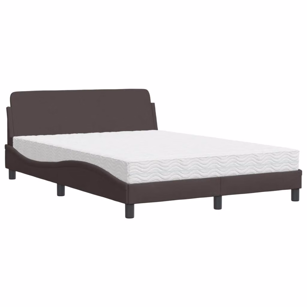 Letto con Materasso Dover Marrone Scuro 140x190cm Tessuto