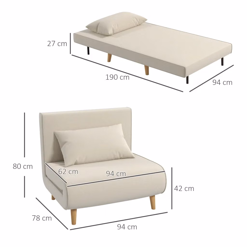 Divano letto singolo pieghevole WISHDOR in stile nordico, colore bianco – 2